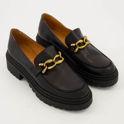 Black Leather Chain Strap Loafers  - Image 1 - please select to enlarge image