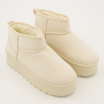 Cream Microfibre Flatform Ankle Boots - Image 1 - please select to enlarge image