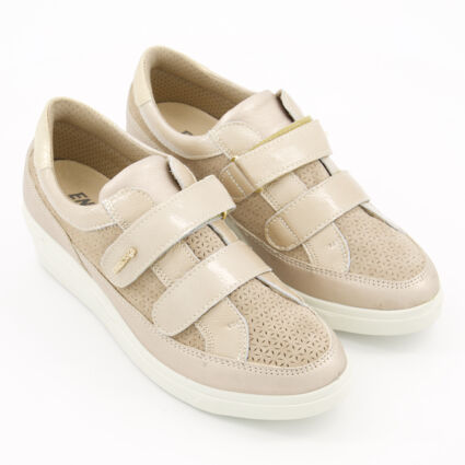Champagne Leather Capra Wedge Trainers - Image 1 - please select to enlarge image