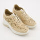 Beige Leather Eyelet Patterned Trainers  - Image 1 - please select to enlarge image