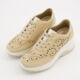 Beige Leather Eyelet Patterned Trainers  - Image 3 - please select to enlarge image