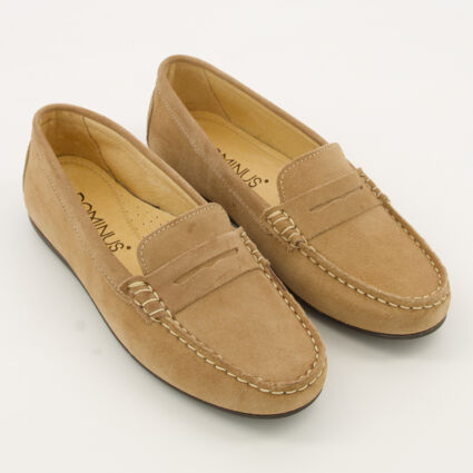 Latte Suede Penny Loafers - Image 1 - please select to enlarge image