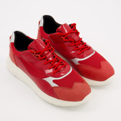 Red Patent Trim Trainers  - Image 1 - please select to enlarge image