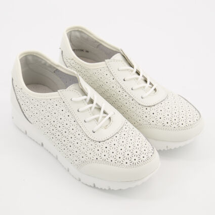 White Leather Floral Cutout Trainers  - Image 1 - please select to enlarge image