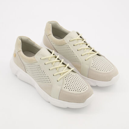 Beige Leather Trainers - Image 1 - please select to enlarge image