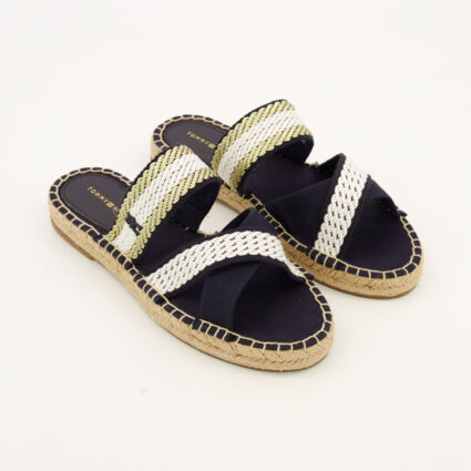 Navy Woven Flat Sandals  - Image 1 - please select to enlarge image