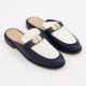 Navy Leather Backless Loafers  - Image 1 - please select to enlarge image