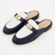 Navy Leather Backless Loafers  - Image 3 - please select to enlarge image