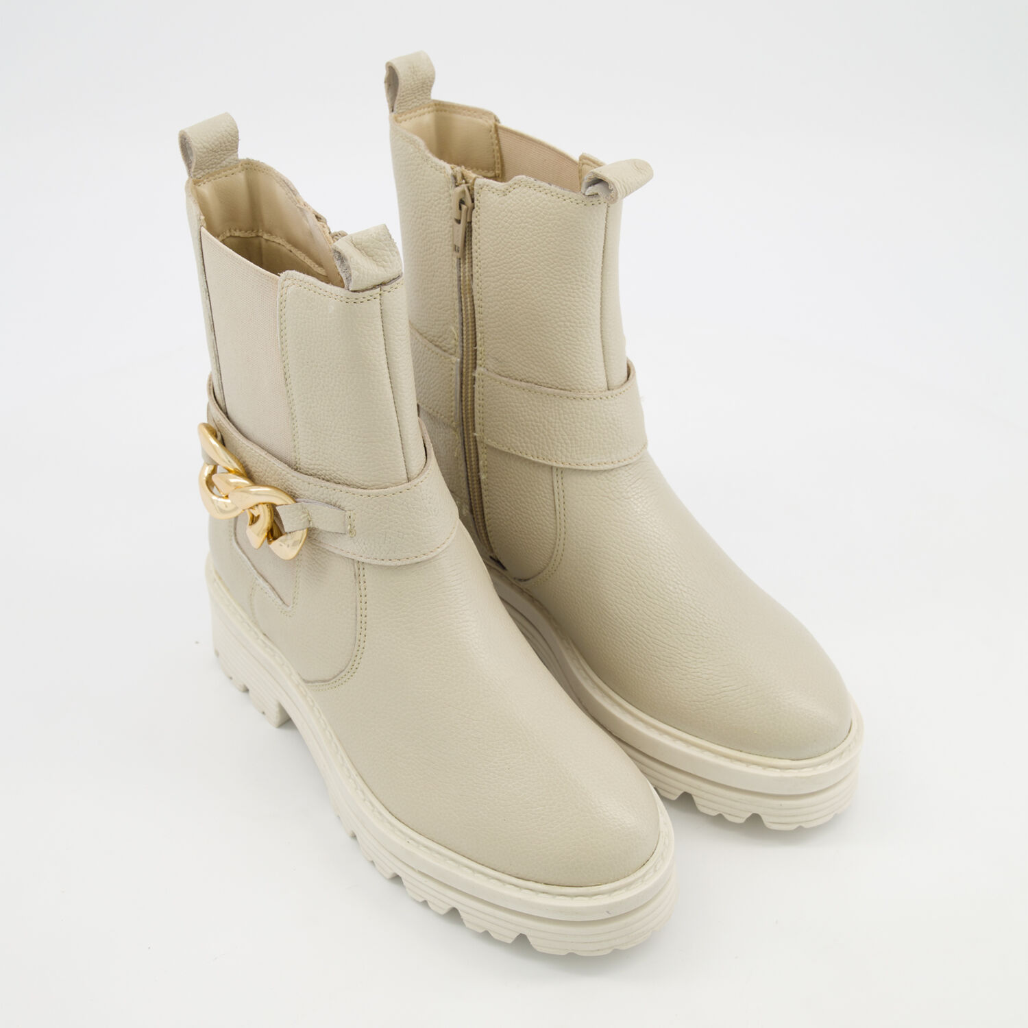 Off White Leather Flat Ankle Boots - TK Maxx UK