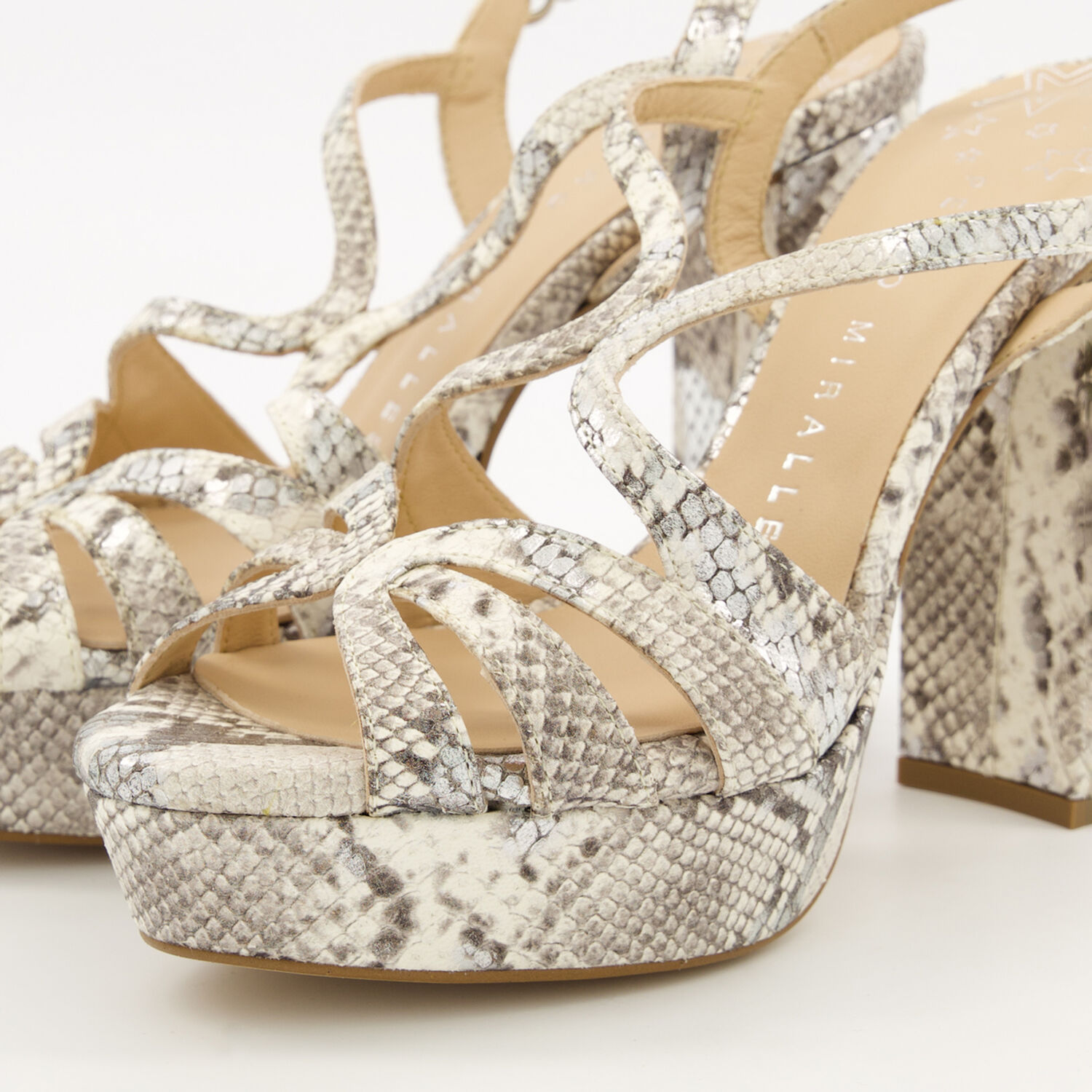 Silver Tone Reptile Effect Heeled Sandals - TK Maxx UK