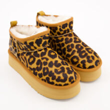 Brown Leather Leopard Platform Ankle Boots