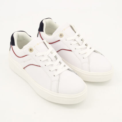 White Leather Court Trainers - Image 1 - please select to enlarge image