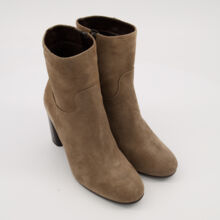 Almond Suede Heeled Ankle Boots