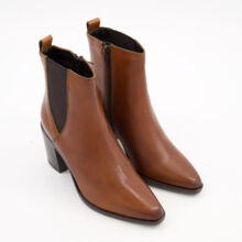 Teak Leather Boxer Heeled Ankle Boots