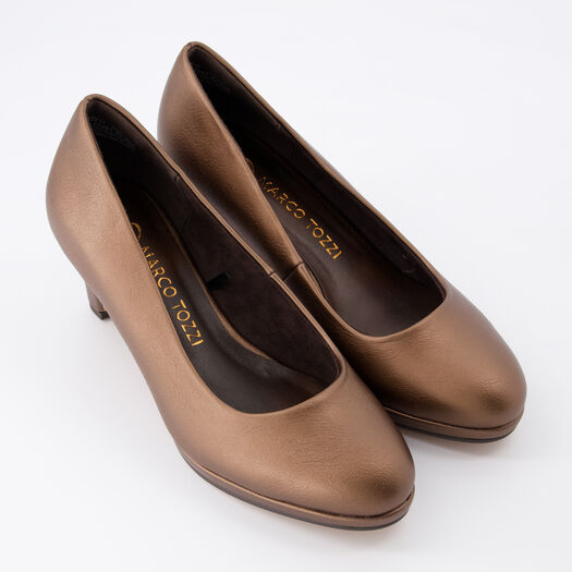 Bronzefarbene Absatzschuhe mit runder Zehenpartie - Bild 1 - bitte auswählen, um das Bild zu vergrößern