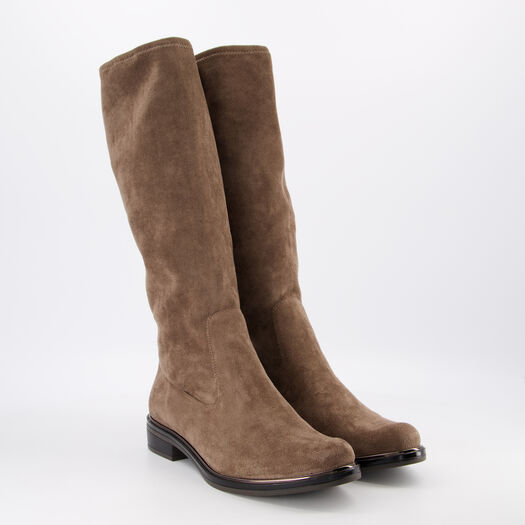 Braune kniehohe Stiefel aus Wildlederimitat - Bild 1 - bitte auswählen, um das Bild zu vergrößern