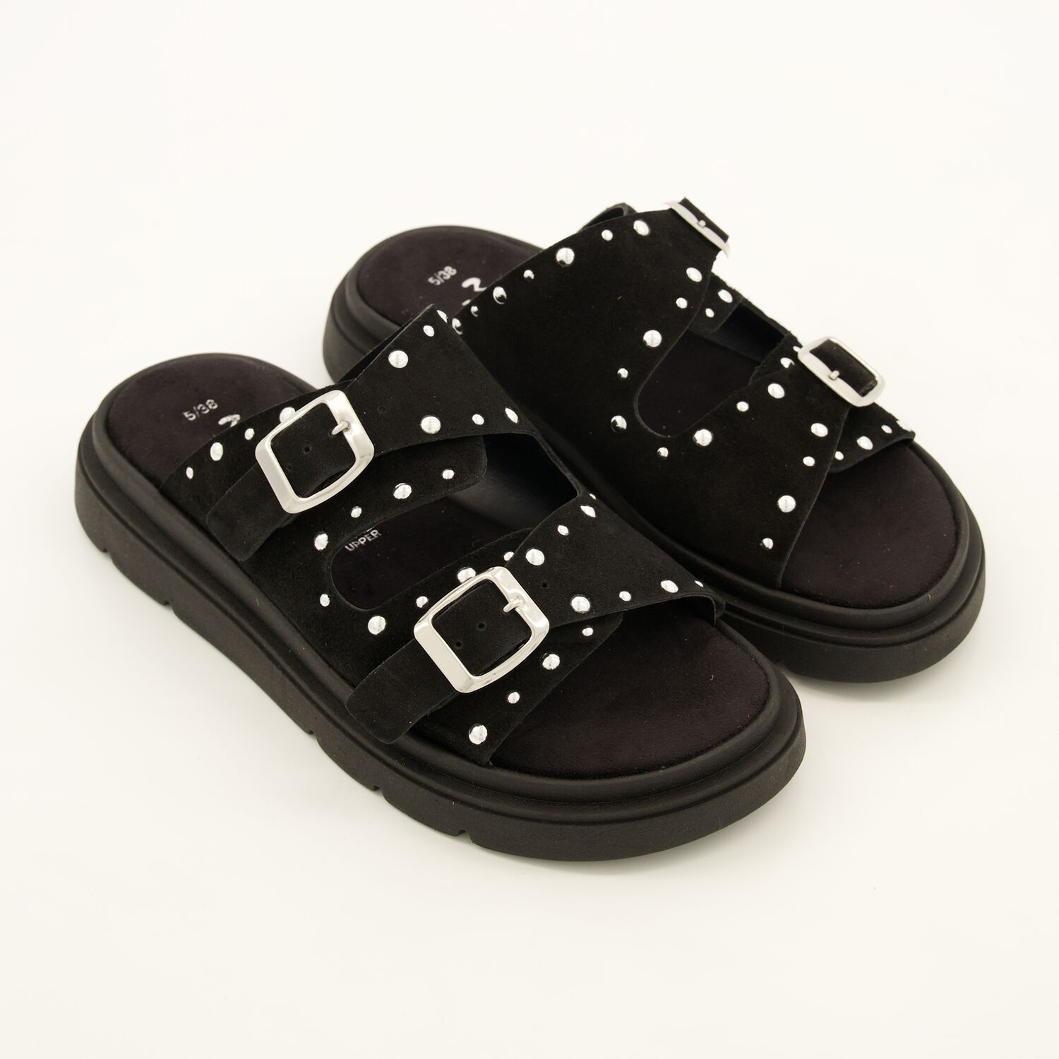 Black Suede Studded Flat Sandals TK Maxx UK