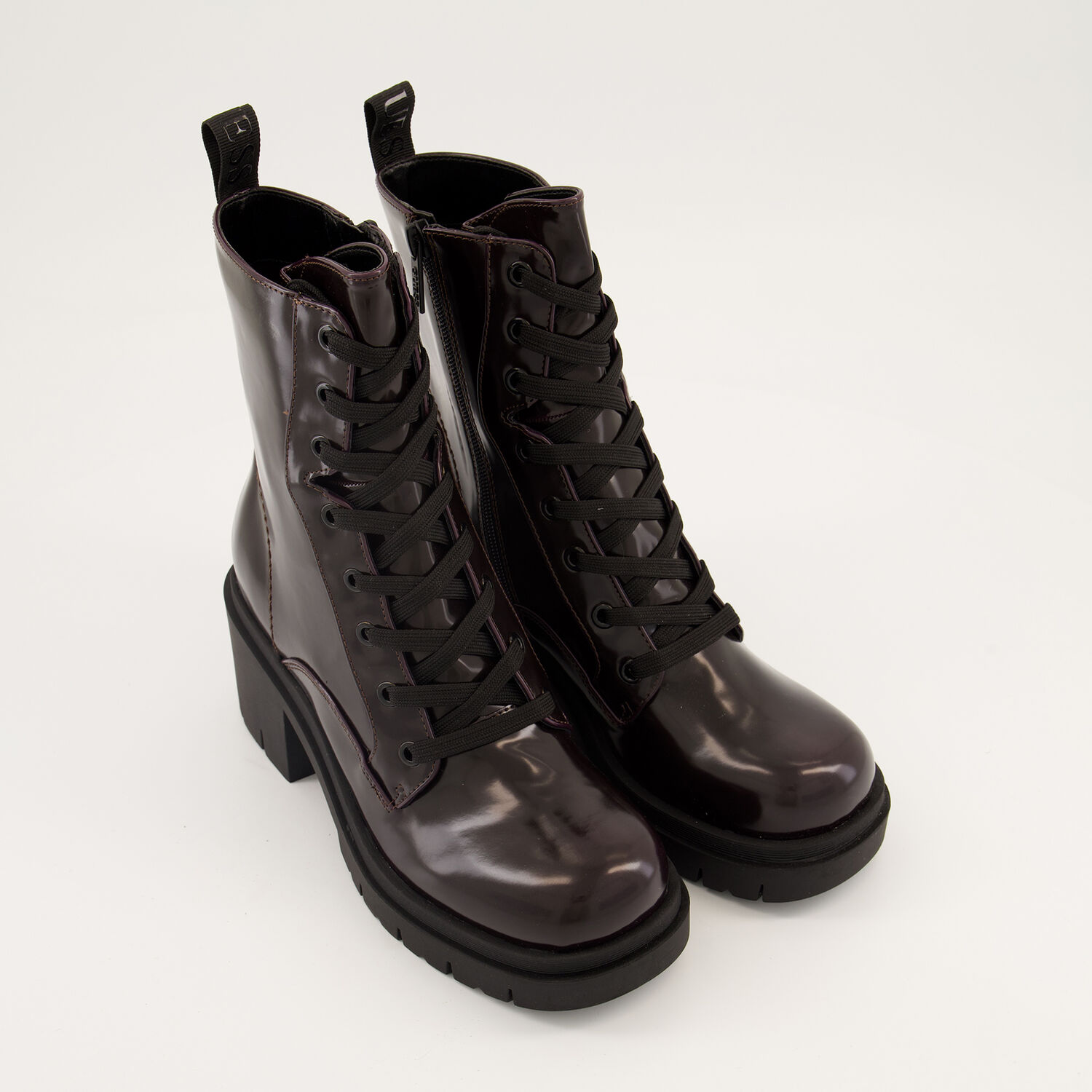 Burgundy Gloss Faux Leather Combat Boots TK Maxx UK