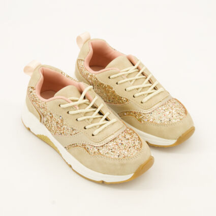 Gold Glitter Panel Trainers  - Image 1 - please select to enlarge image