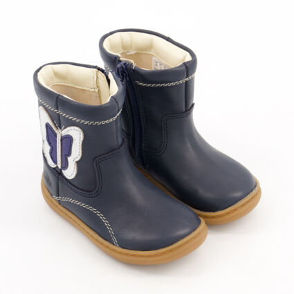 Navy Leather Flash Boots - Image 1 - please select to enlarge image