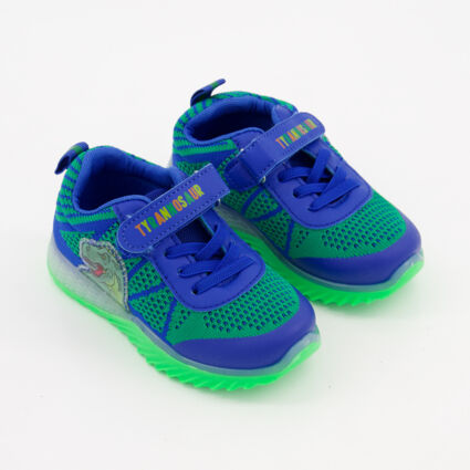 Blue & Green Mesh Light Up Trainers - Image 1 - please select to enlarge image