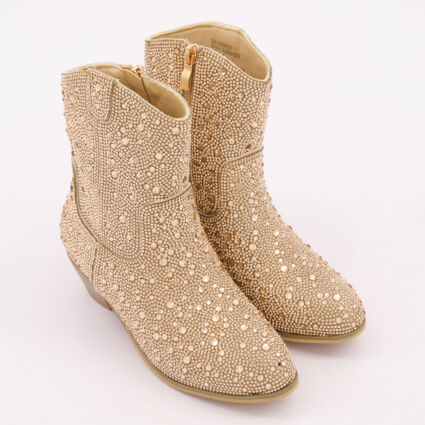 Rose Gold Tone Cowgirl Ankle Boots - Image 1 - please select to enlarge image