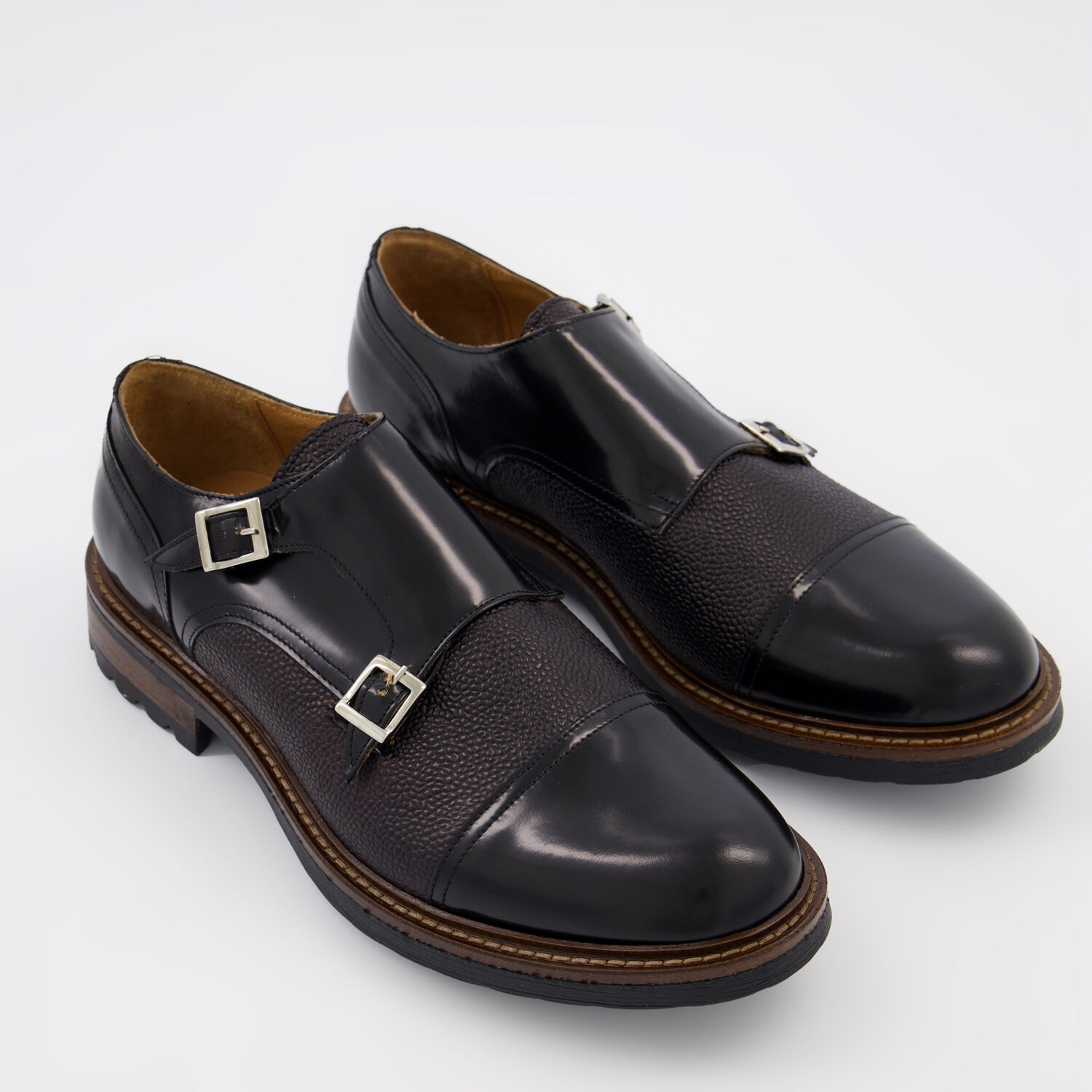 Black Leather Monk Shoes - TK Maxx UK