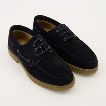 Navy Leather Boat Shoes - Image 1 - please select to enlarge image