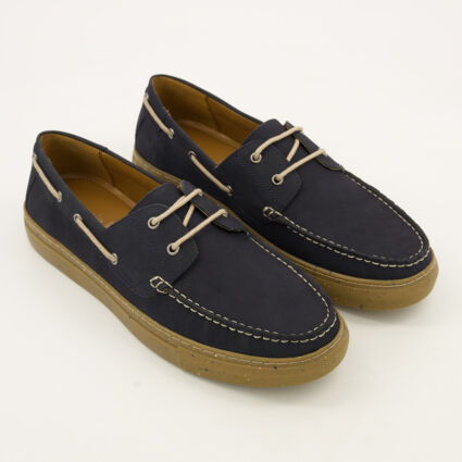 Navy Leather Boat Shoes  - Image 1 - please select to enlarge image