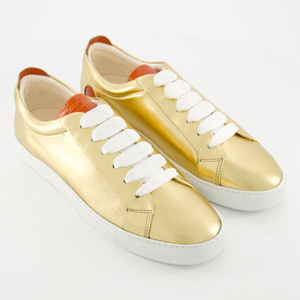 Gold Tone Leather Lennon Trainers - Image 1 - please select to enlarge image