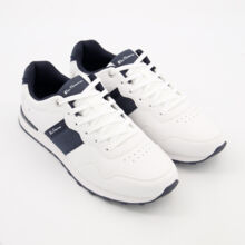 White & Navy Owen Retro Run Trainers