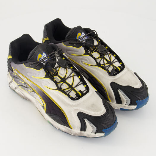 Warm White & Black Inhale Distressed Trainers - Image 1 - please select to enlarge image
