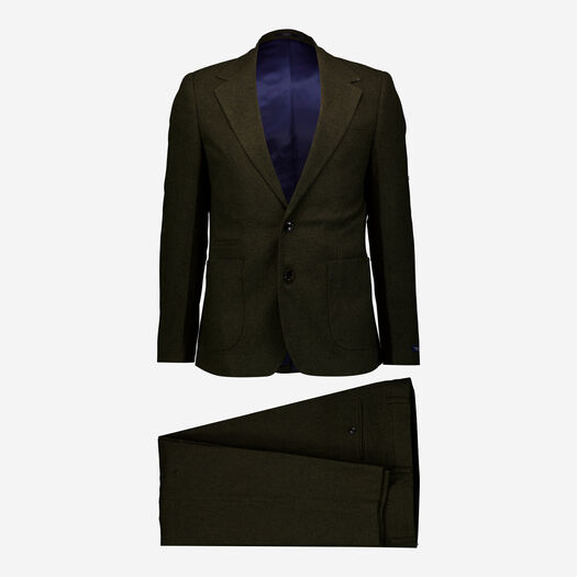 Two Piece Green Wool Blend Flannel Slim Suit - Image 1 - please select to enlarge image