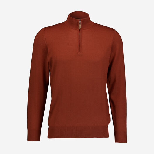 Alan Paine Rust Wool Zip Neck Jumper