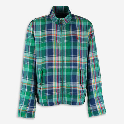 Green Linen Checked Harrington Jacket - Image 1 - please select to enlarge image