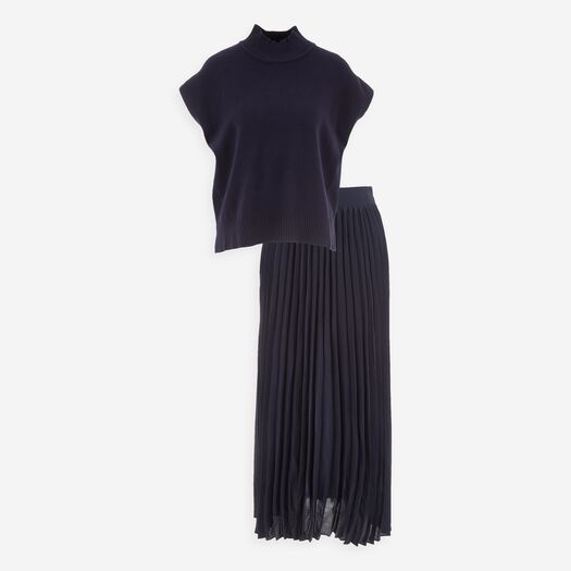 Navy Blue Pleat Skirt Co Ord - Image 1 - please select to enlarge image
