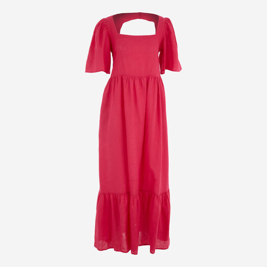 Phase Eight Raspberry Flared Hem Linen Maxi Dress
