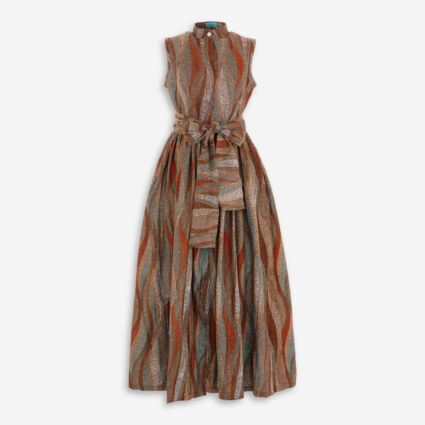 Brown Sleeveless Patterned Shirt Dress - Image 1 - please select to enlarge image
