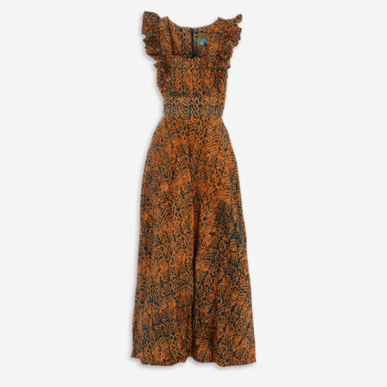 Orange & Teal Frilled Sleeve Maxi Dress - Image 1 - please select to enlarge image