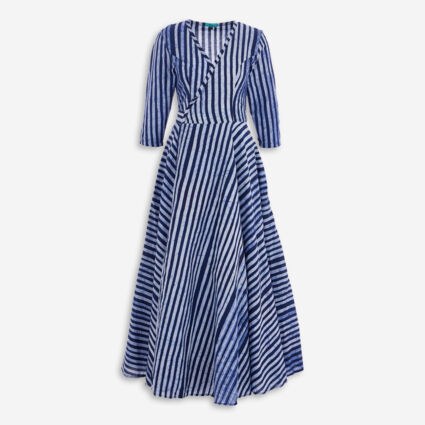 Blue Striped Wrap Maxi Dress - Image 1 - please select to enlarge image