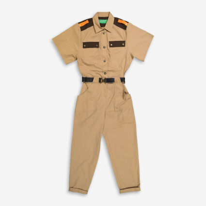 Brown Two Tone Pocket Front Jumpsuit - Image 1 - please select to enlarge image