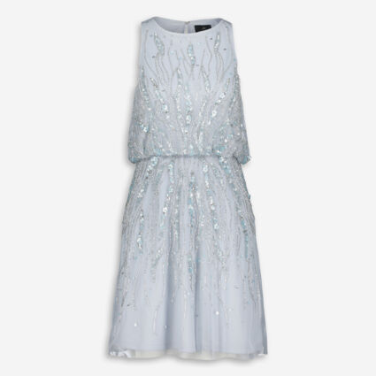 Ice Blue Sequined Floral Dress - Image 1 - please select to enlarge image