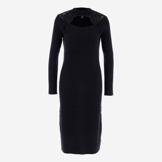 Black Ribbed Lace Dress  - Image 1 - please select to enlarge image