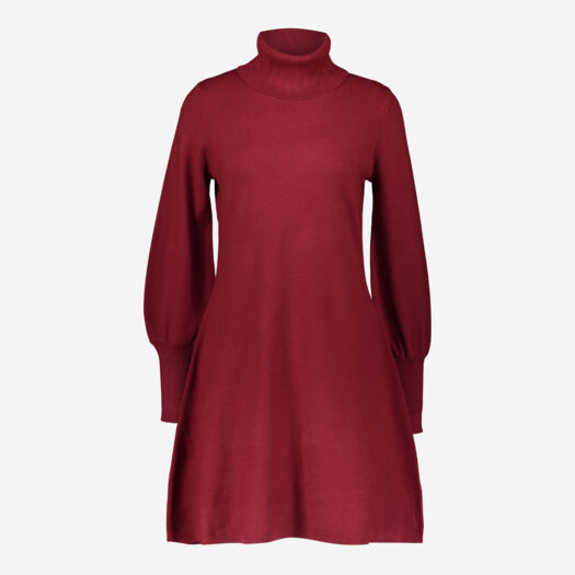 Red Knitted Roll Neck Midi Dress  - Image 1 - please select to enlarge image