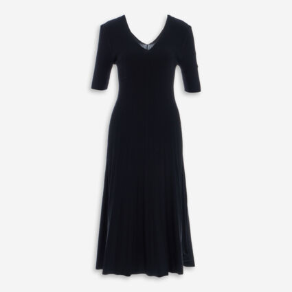 Black Ribbed Midi Dress  - Image 1 - please select to enlarge image