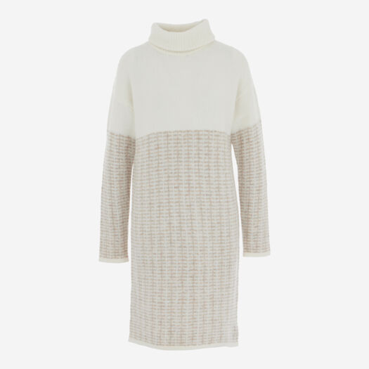 Cream Roll Neck Striped Jumper Dress - Image 1 - please select to enlarge image