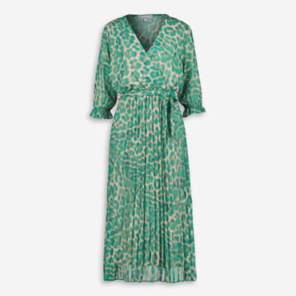 Green Leopard Motif Midi Dress - Image 1 - please select to enlarge image