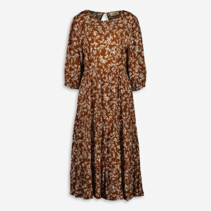 Brown Floral Midi Dress  - Image 1 - please select to enlarge image