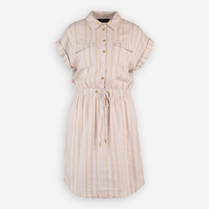 Taupe & White Striped Dress  - Image 1 - please select to enlarge image