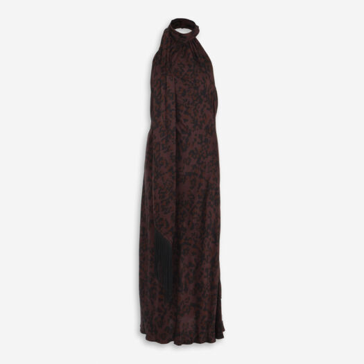 Brown Leopard Pattern Halter Neck Dress  - Image 1 - please select to enlarge image